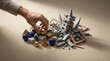 © KohXD - Person's hand reaching into pile of broken pieces representing strategy for safety and recovery in challenging situations