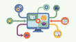 © Apoy - Computer screen with online learning icons.