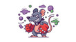 © Avra - A cartoon mouse wearing boxing gloves fights surrounded by colorful bubbles and thought clouds.
