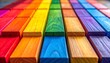 © Zainiartist - 'Rectangular wooden blocks aligned in gradient rainbow sequence, smooth surface, colorful symmetry, aesthetic geometric organization and visual appeal.'