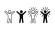 © zrgraphicstore - Human figure icon set representing joy, celebration, and energy in outline and solid variations