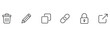 © Shekhar438 - Web interface action outline icons set including delete edit duplicate link lock and external share arrow buttons isolated vector illustration.