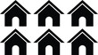© AnilaStudio - 家、住宅、不動産、建築のシンプルな黒いベクターアイコンセット。不動産ビジネス、住宅ローン、住まいに関するウェブサイトやアプリのUIデザインに最適な、ミニマルでモダンな6つの家アイコン。