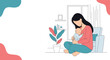 © Miken - Loving young mother sits on the living room floor and tenderly cuddles her sleeping baby in a warm home environment.