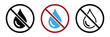 © Mizu Ahmed 1 - No water drop sign symbol set, no water-resistant icon collection, prohibited water droplets in circle sign, water restriction warning concept, clean modern vector illustration, high quality