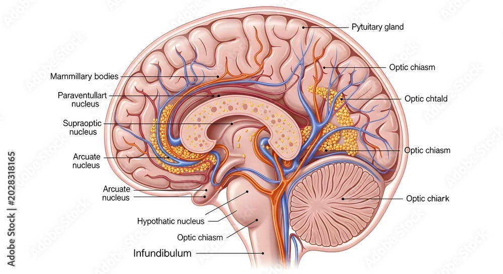 Comprehensive sagittal view of the human brain highlighting ...