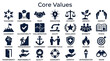 © Iconique Studio - Core Values Icons representing Teamwork Communication Trust Innovation Integrity Growth Respect Leadership Accountability Collaboration Agility Excellence Diversity Ethics Courage Perseverance