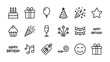 © MDAhosun - Minimalist Set of 16 Birthday Party and Celebration Lne Icons Featuring Cake, Gft Box, Balloon, Party Hat Confetti, Cupcake, Firewoks, and Music Notes for Fetive Graphic Design Projecs.