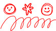 © Sahazadi - Hand drawn red marker doodle sketch elements and happy faces with scribble abstract creative illustration minimalist background composition