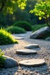 © Jakkrit - Serene zen garden scene, raked gravel, smooth stones, minimalist aesthetic, perfect for peace, tranquility, mindfulness, and meditation imagery , healthy, zen garden, oriental