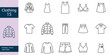 © VectorHive Studio - Fashion Clothing line icons set. Oversize t-shirt, hoodie, wide-leg jeans, puffer jacket, bra, jumpsuit flat minimal, Editable stroke. Vector illustration