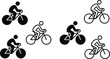© Quadra - Minimal black and white bicycle icon set of six cycling silhouettes arranged in grid layout with dynamic rider poses and geometric design