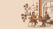 © Alis - Two people enjoying coffee and conversation at a cafe, with a laptop and plants adding to the cozy atmosphere