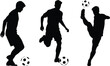 © Arifuxxaman - Silhouette of a young male football player practicing dribbling skills, running with the ball, and kicking a high volley isolated on white background