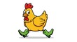 © logitech - A cartoon chicken runs quickly wearing green boots outside in daytime.