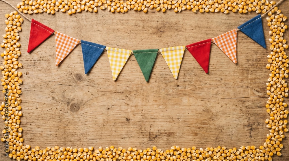 June Back Drop Rustic wooden backdrop with pennants for a June Festival or Saint John ...