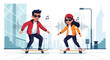 © Al Stok - Two young people skateboarding with sunglasses and casual attire.