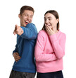 © New Africa - Young couple laughing at joke on white background