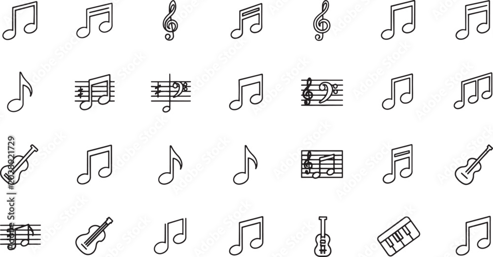 Music notes and instruments icons various musical symbols and notation ...