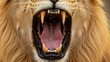 © Audax - A close-up of a roaring lion's mouth with saliva dripping.