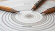 © Haraz - Minimalist black and white artistic illustration with pencils creating concentric circles on paper with the word 'ECHO' in the center and 'Listen deeper' tagline