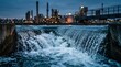 © Sukon - Industrial facility purifies water through cascading filters at dusk.