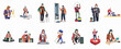 © Ricardo - Collection of flat vector illustrations showing young adults interacting with various computer hardware, gaming peripherals, and digital technology devices on a white background.