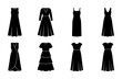 © Rifat - Elegant Black Dresses Collection, Vector Silhouettes of Various Styles, Fashionable Apparel Icons for Design and Branding