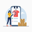© dwi - Woman Shopping Online Using Smartphone and Magnifying Glass