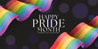 © ananaline - Happy pride month, celebrate love and diversity text on black bokeh light background and waving rainbow lgbtq flag around vector design