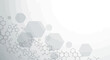 © Donald - Abstract scientific background with molecular structures and hexagons on a light gray backdrop, representing chemistry and research
