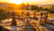 © liam turner - A circle of figures holds hands at sunset, symbolizing unity, friendship, and the harmony of human connection within nature’s embrace.