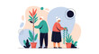 © Sumon Creatives - Senior man and woman caring for their diverse collection of potted houseplants against an abstract background.