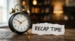 © Funster - Organized schedule planning and task review shown with an alarm clock and recap time note.