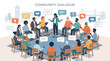 © KendraFZ - A vibrant flat design illustration portraying a community dialogue session, where diverse individuals engage in open communication to discuss local issues and foster collective understanding.