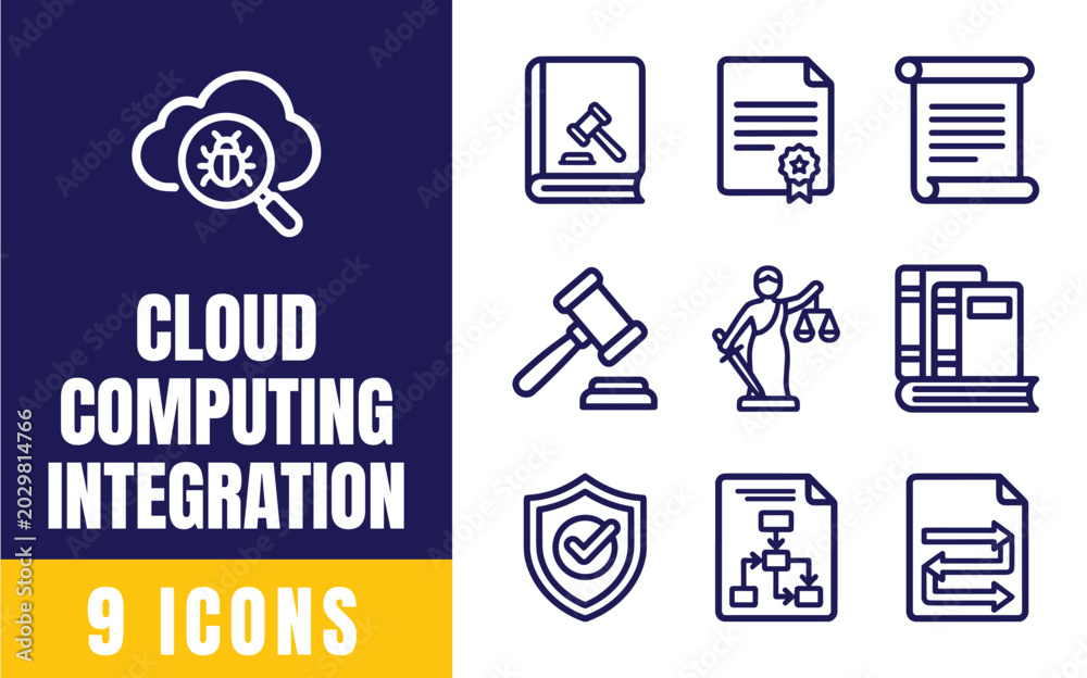 Cloud Computing Integration Icons Set — Legal, Gavel, Document, Shield ...