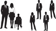 © MdSohel - Diverse corporate team silhouette of business professionals, executives, and office workers standing and sitting together against white background