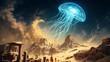 © Khomkrit - Celestial Jellyfish Over Ancient Ruins Under A Starry Sky