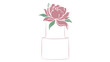 © Shahajan - Elegant Vector Illustration of a Tall Cocktail Glass or Cake Topped with a Large Pink Peony Flower and Green Leaves, Creative Colorful Line Art Icon Isolated on a White Background for Design