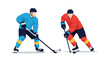© Priya - Two professional ice hockey players compete for the puck on the rink in a dynamic sports action vector illustration.