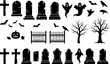 © Razaul Islam - Halloween graveyard elements vector illustration with tombstones and spooky shapes