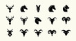 © Shok - Collection of Animal Head Icons: Deer, Horse, Donkey, Ram, Goat, Antelope Silhouettes