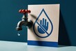 © Leo Rohmann - Quiet water conservation concept with a dripping faucet and no water warning symbol in a clean modern setting