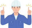 © Alhamdulillah  - Man in hard hat pointing up with both hands vector  illustration.