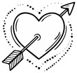 © Kateryna Hurzenkova - Hand-drawn outline heart pierced by arrow, surrounded by decorative dots, symbolizing love and romance in a simple graphic style.