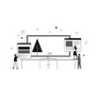 © farmer queen - Flat vector illustration of kitchen window backsplash with tree silhouette, home interior design, residential architecture, workspace optimization