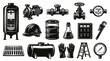 © Gsjsnbs - Industrial Equipment Black and White Vector Icons Set - Plumbing, Safety, Tools