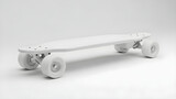 A white skateboard with wheels on a clean surface in a studio