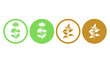 © Jahid - Group of four floral and plant icons daisies and leafy branches within green and gold circles environment collection illustration template
