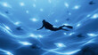 © sathon - Diver Exploring Underwater World Surrounded by Fish and Light Reflections